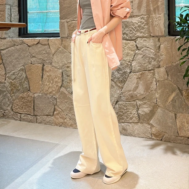 50047白色牛仔阔腿裤简洁