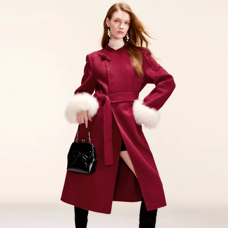 miss COCOON中式通勤红色绵羊毛毛呢外套0119