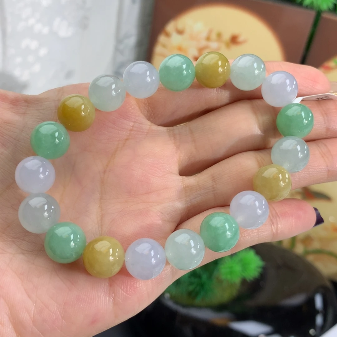 翡翠未镶嵌手串卡10胶润多宝手串