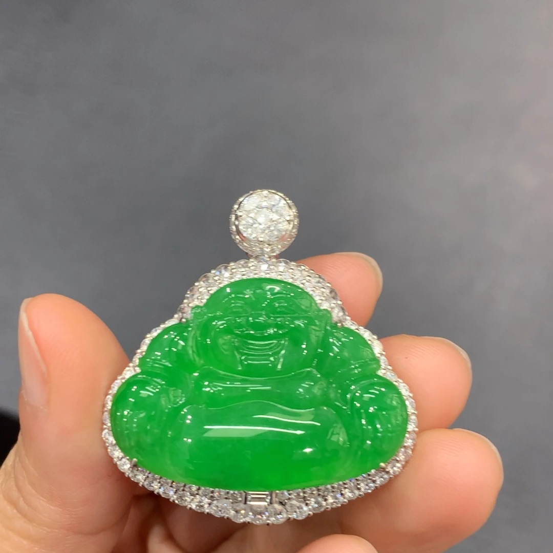 翡翠18K金镶嵌吊坠(不含链)