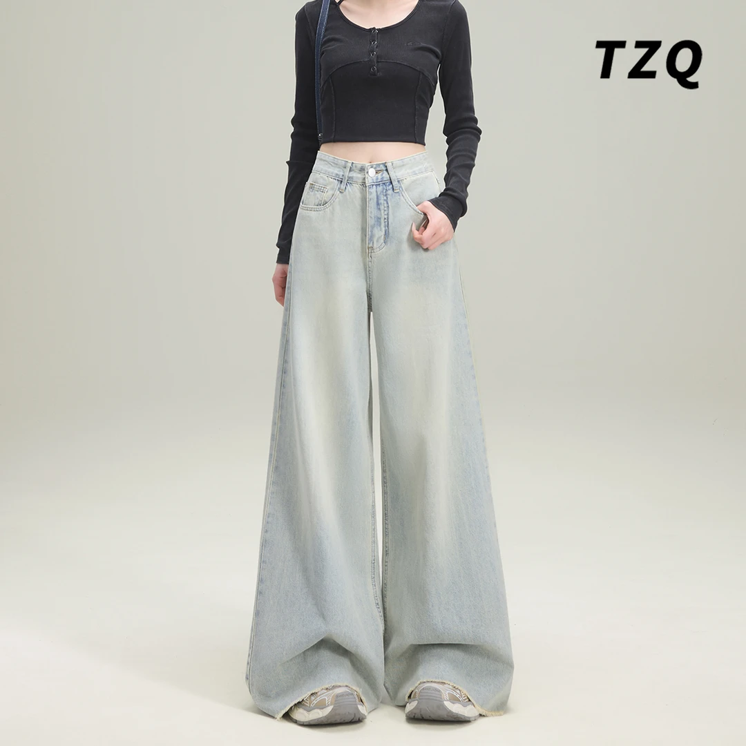 2025春秋设计感高腰新款牛仔裤百搭时尚显瘦女阔腿裤TZQ25010440
