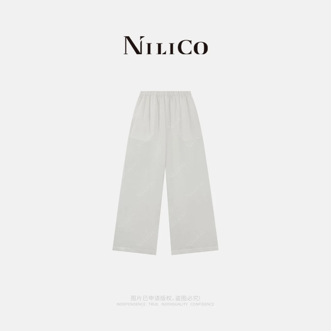NILICO【温柔暴击】夏季100%亚麻阔腿宽松慵懒时髦休闲百搭梧桐裤