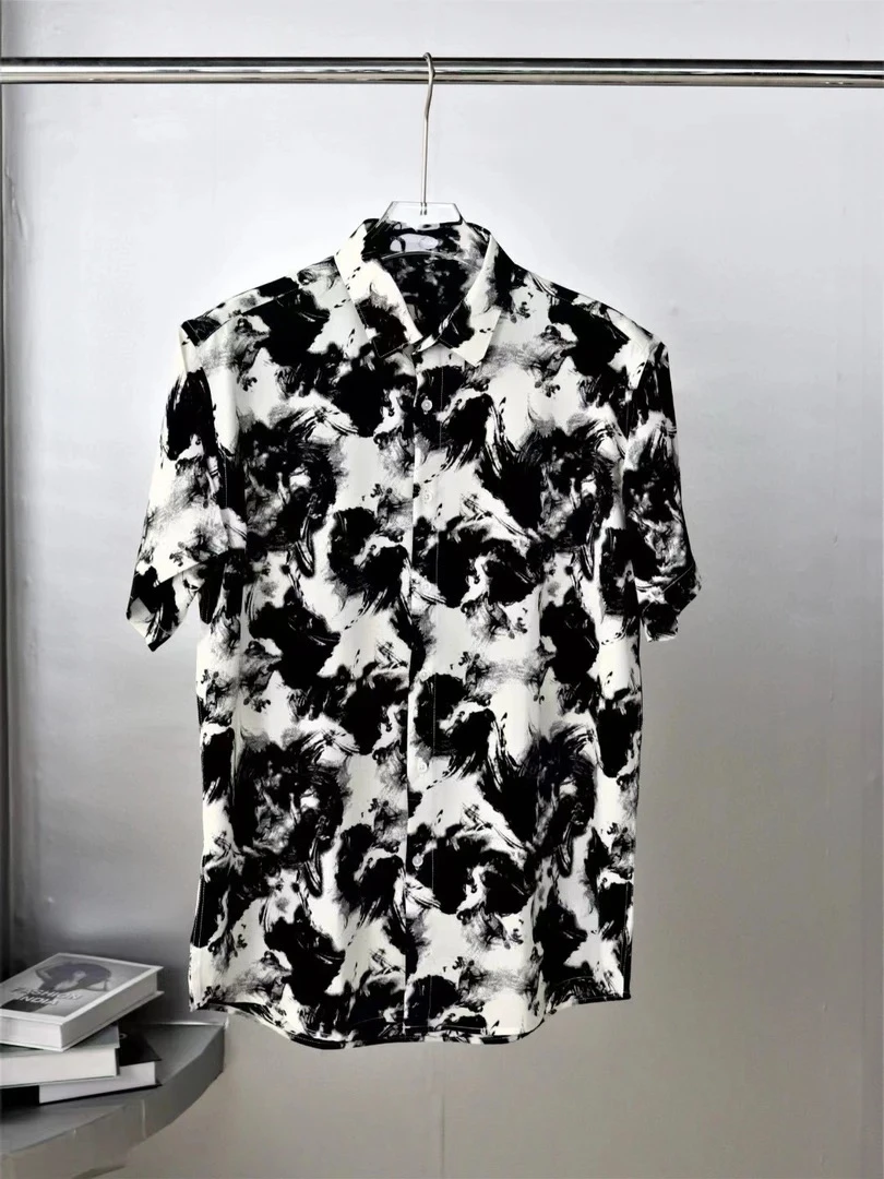 【永浩同款】8003春夏季大码水墨风时尚潮流百搭短袖衬衫