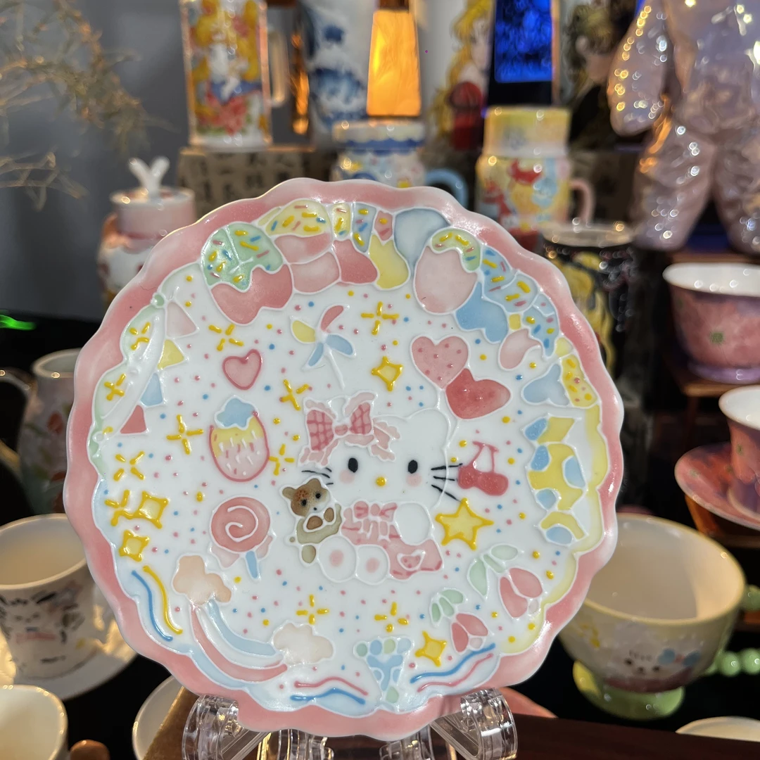 手工手绘卡通kt猫餐盘F02