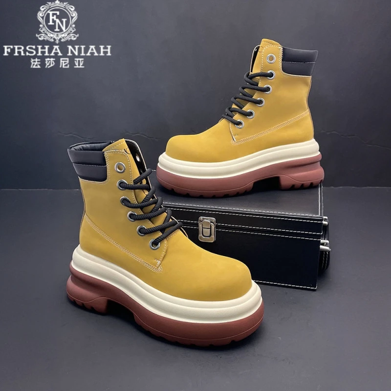 法莎尼亚马丁靴秋季男中帮英伦风套脚机车大英伦风男款低帮马丁靴