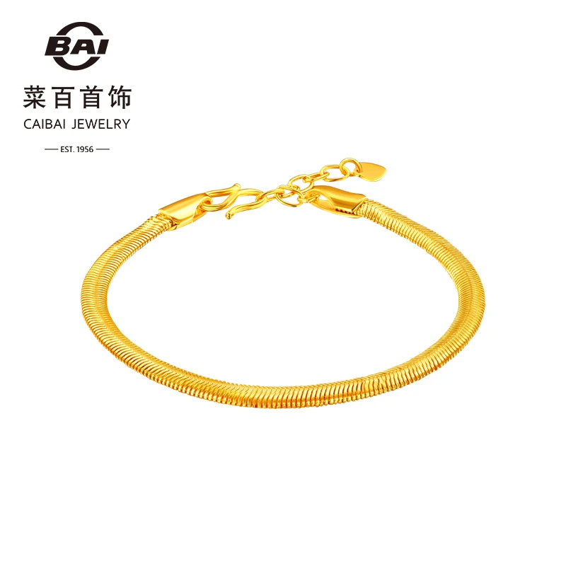 菜百首饰足金手链个性时尚金蛇骨手链手饰叠戴手链送礼百搭女款