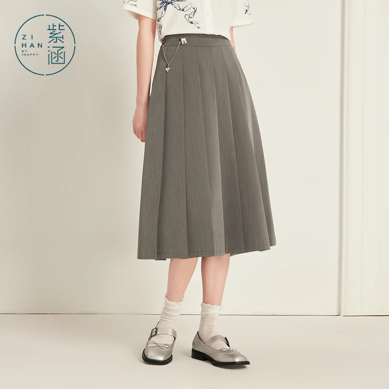 紫涵百搭挂链百褶半身裙廓形高腰a字裙Z5Z03BS125
