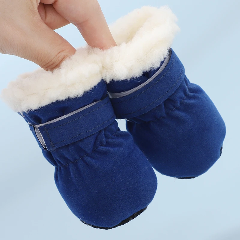 新款冬季厚棉鞋宠物小型犬狗狗鞋子羊羔绒魔术贴冬天加厚防寒棉鞋