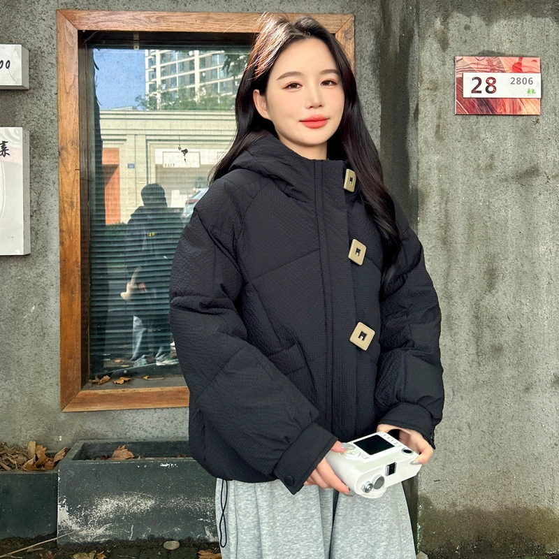 2024冬季新款格子连帽棉服女短款时尚百搭棉袄冬季女士休闲外套