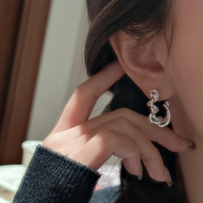 925银耳饰 缠绕树枝耳环韩式风基础款小众设计韩版耳饰品银饰