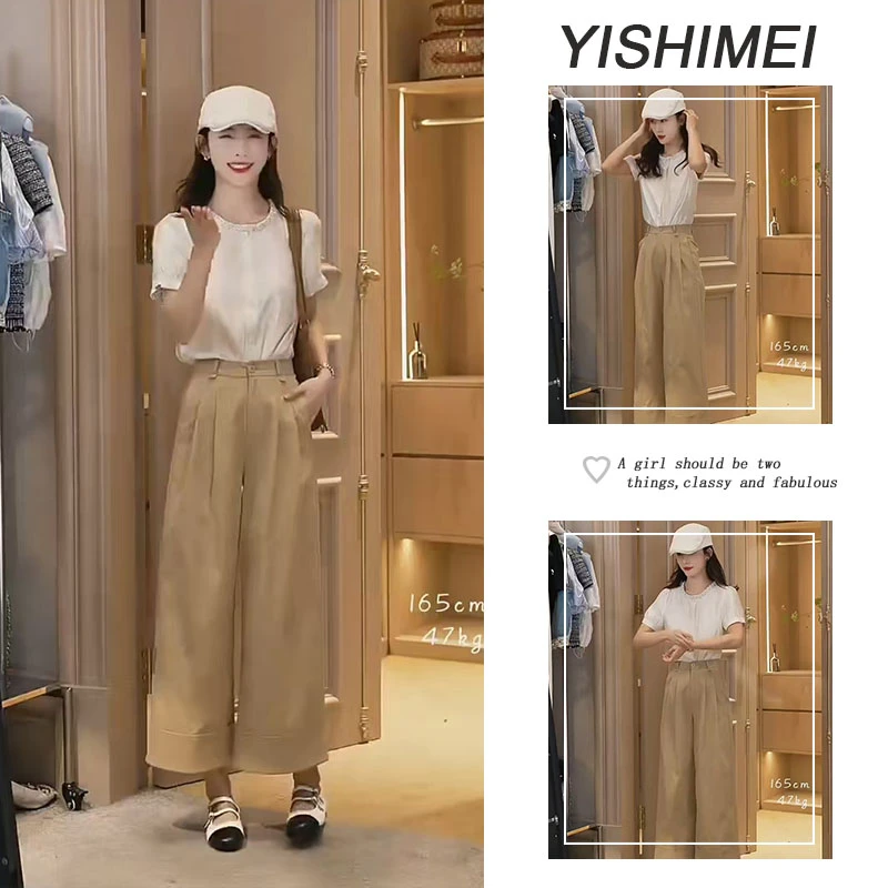 套装女装爆款2025新款夏季港风精致高级感上衣卷边休闲阔腿裤套装