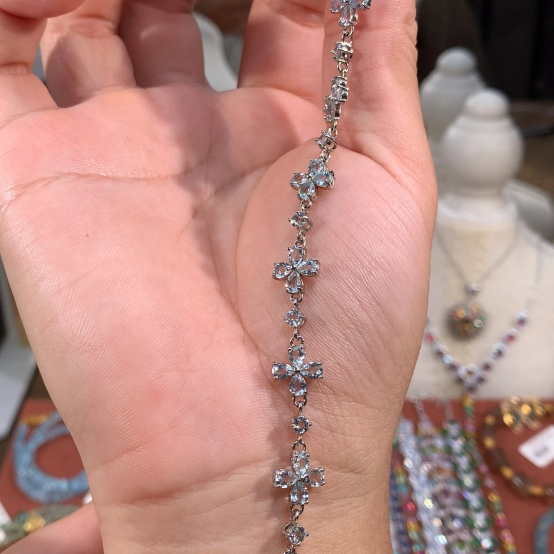 银S925镶嵌手链海蓝宝石