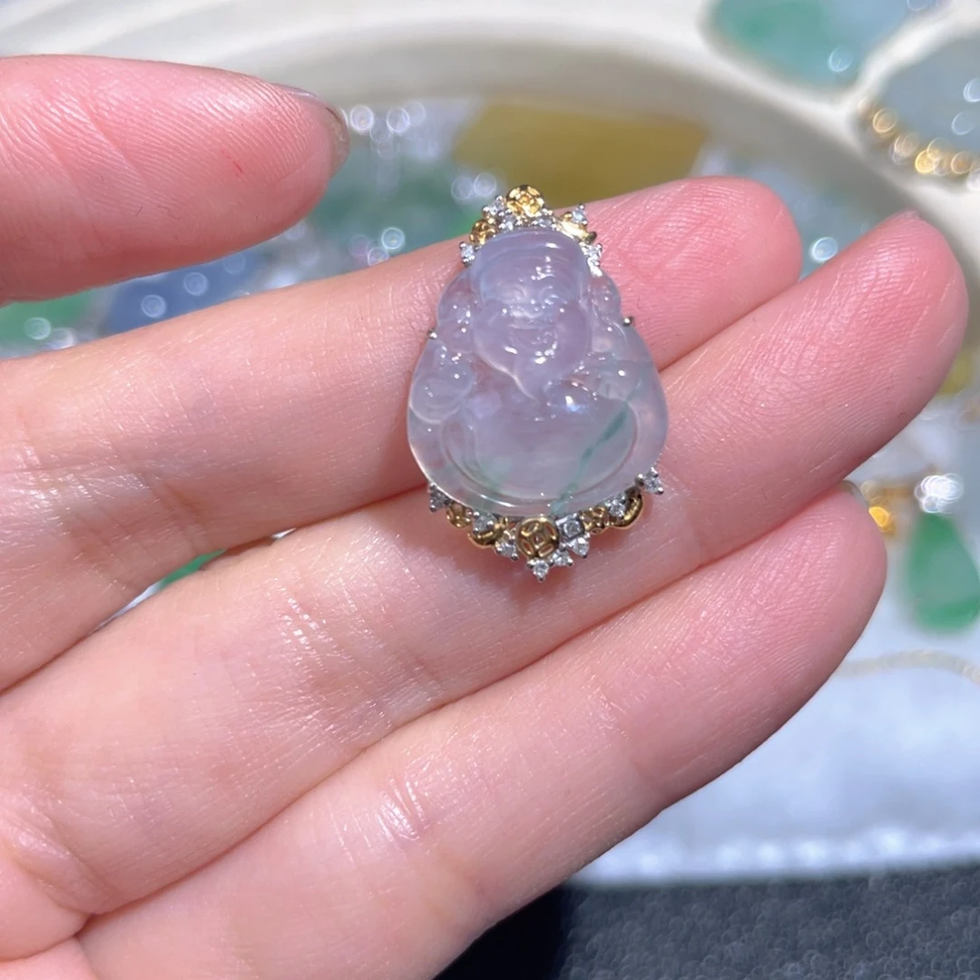 翡翠颈饰18K金镶嵌花**娘翡翠