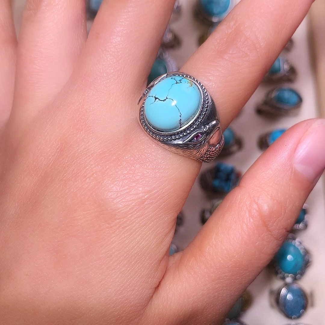 如***6绿松石银S925镶嵌戒指