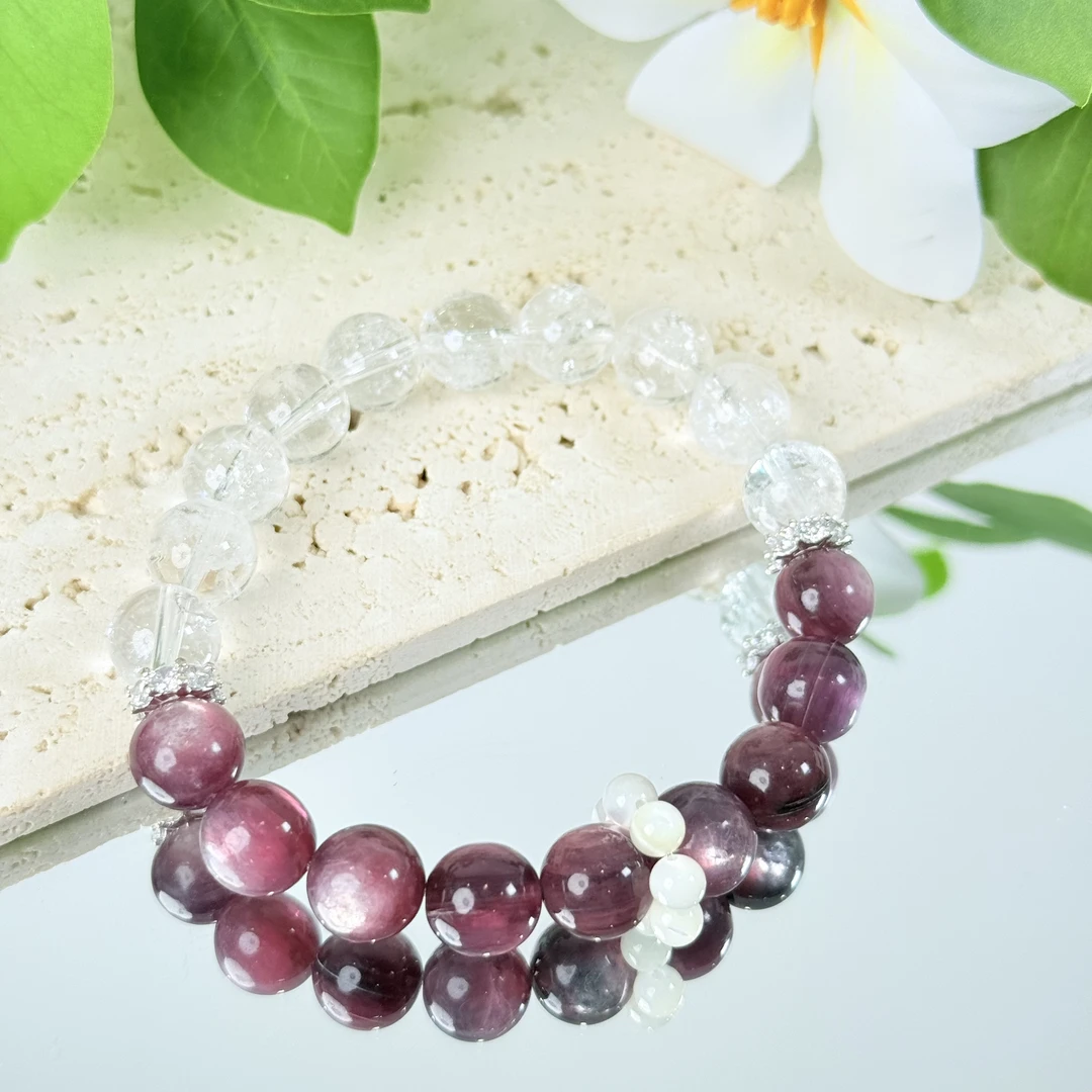 【1275 紫云白水】白水晶紫锂云母9-10mm手串面小仙多样性发其一Z