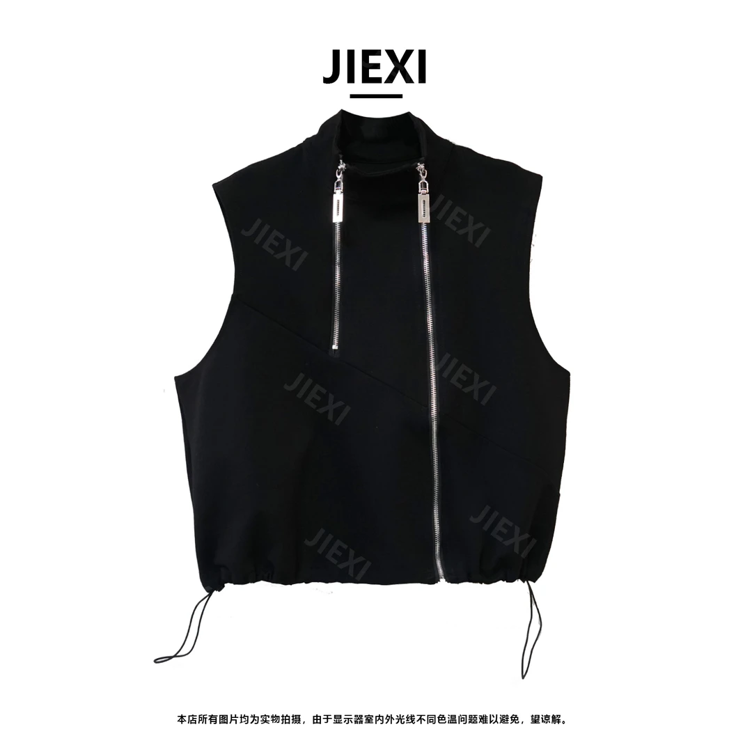 JIEXI设计师小众韩版重工拉链拼接宽松潮酷风百搭马甲jx10225