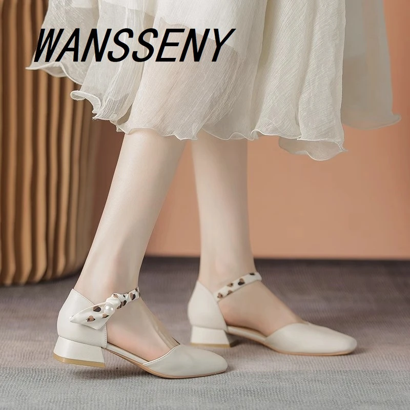WANSSENY2025新款夏季鞋子女鞋百搭配裙子旗袍鞋绝美不累脚小跟鞋