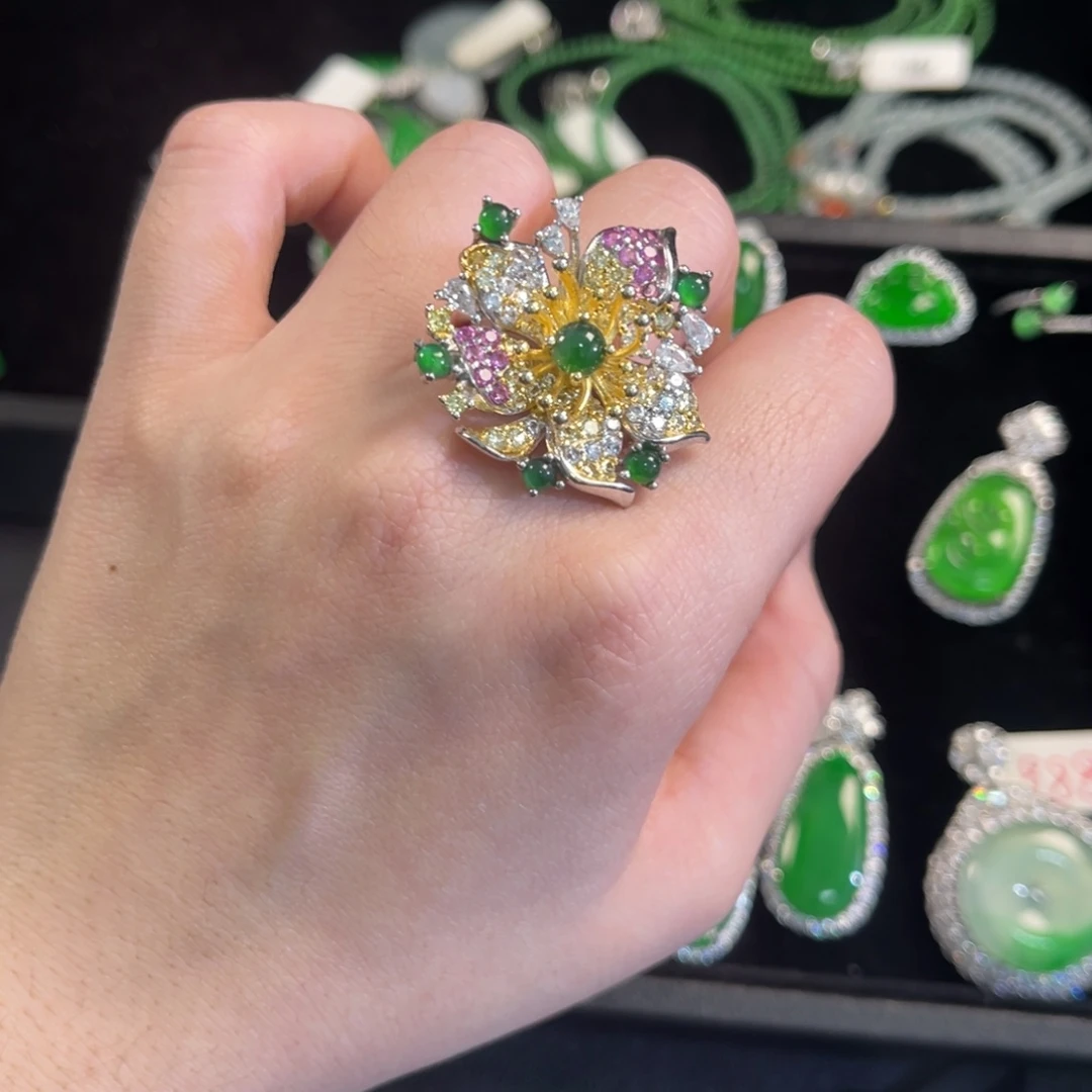 翡翠银S925镶嵌戒指翡翠戒指