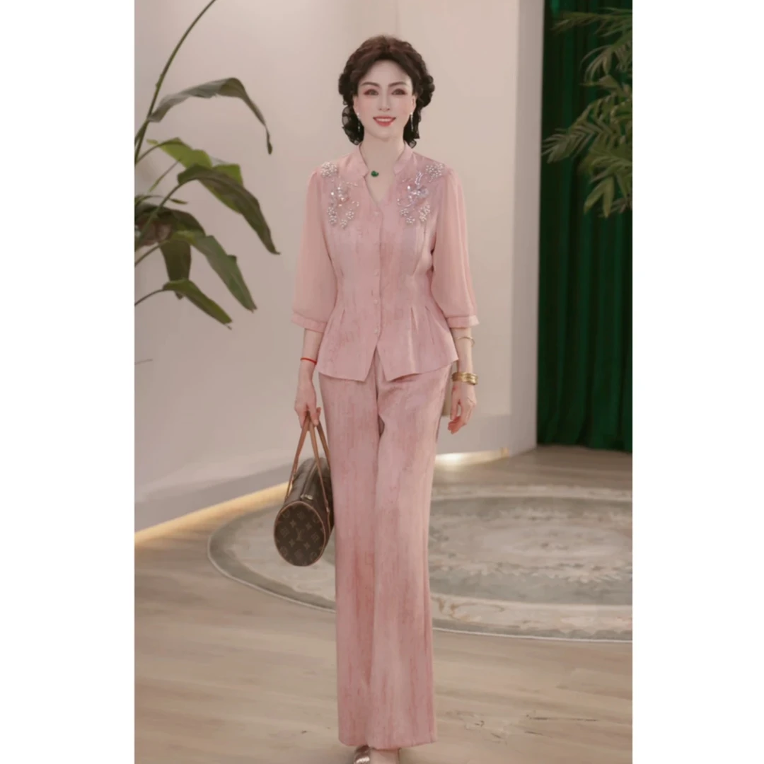 2025新款妈妈装秋装时尚套装气质中年女装宽松两件套显瘦上衣裤子