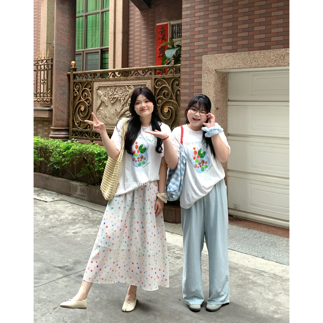 青屿衫-设计感水果菜篮印花T恤显瘦减龄简约上衣微胖大码女装春