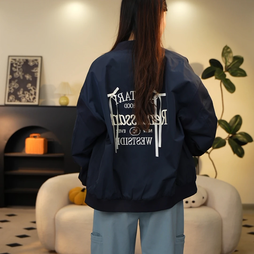 【涵妈推荐】2025女童春秋新款外套休闲中大童后背蝴蝶结字母夹克春