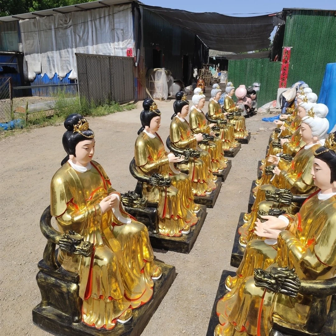 贴金彩绘玻璃钢十二老母神像颜色可定制适合寺庙供奉