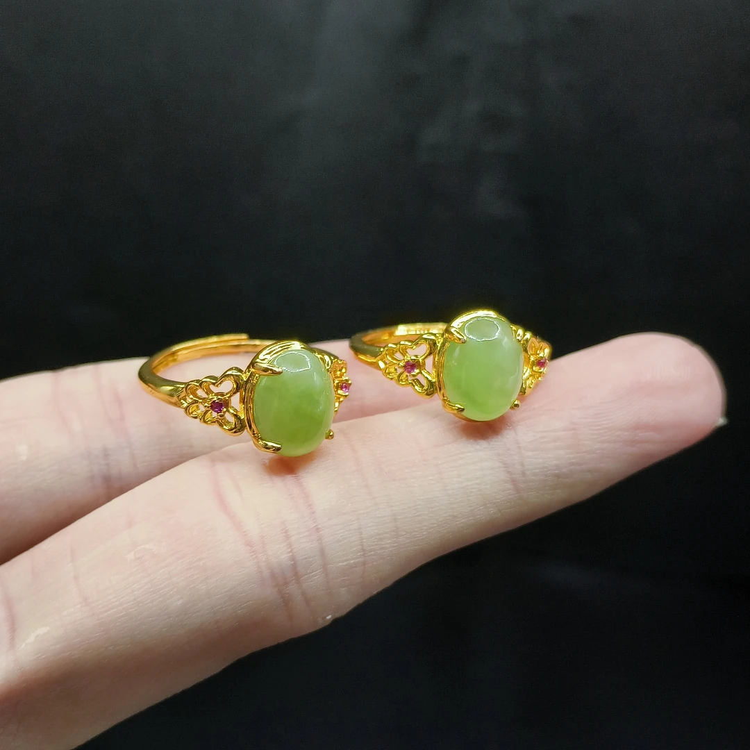 【东北哥精选】和田玉蛋面戒指X9【多样性发其一】圈口活口约7-9mm