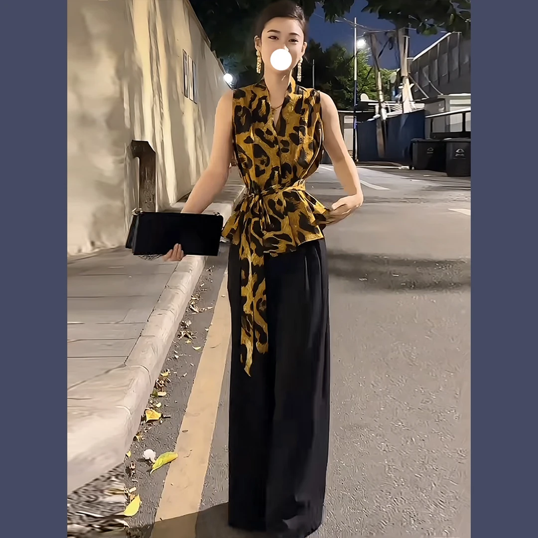 性感豹纹夏季减龄大方得体一整套穿搭套装2025新轻奢高级感女人味