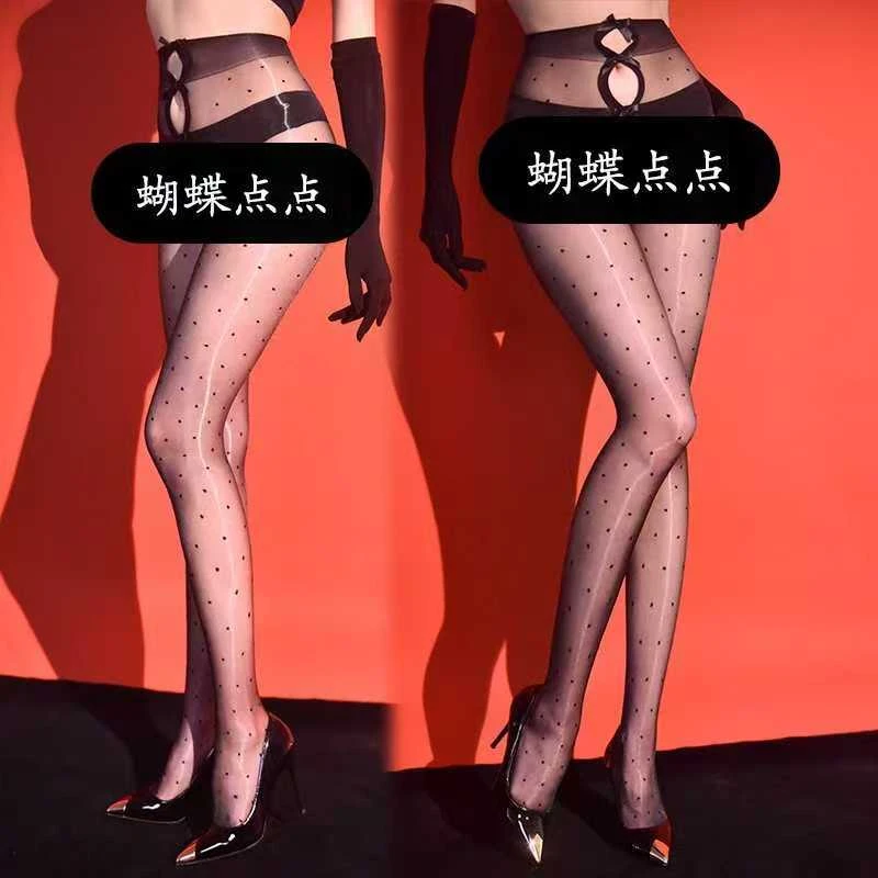 5D极光波点黑丝连裤袜超薄亲肤防晒美腿袜夏季性感带脚型丝袜