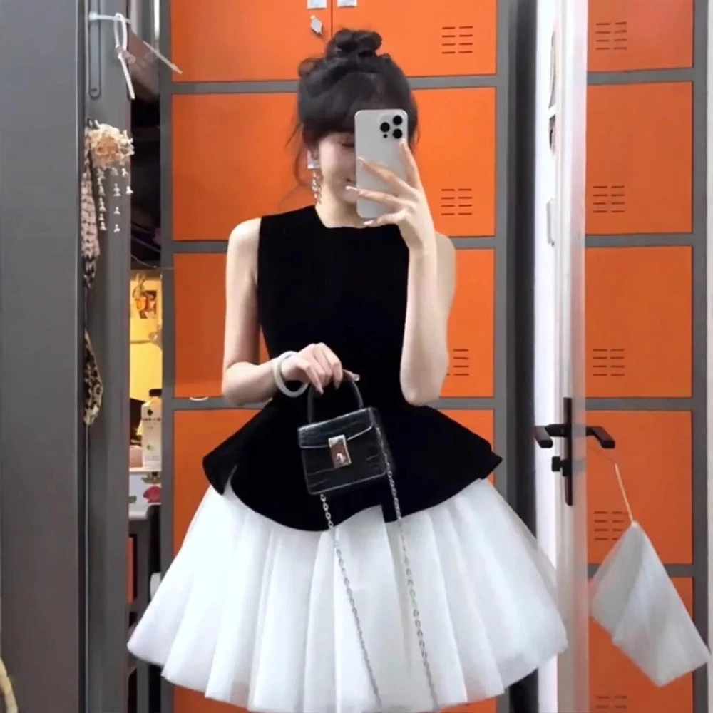 黑色蓬蓬连衣裙公主裙夏季显瘦气质晚礼服时尚洋装宴会裙子