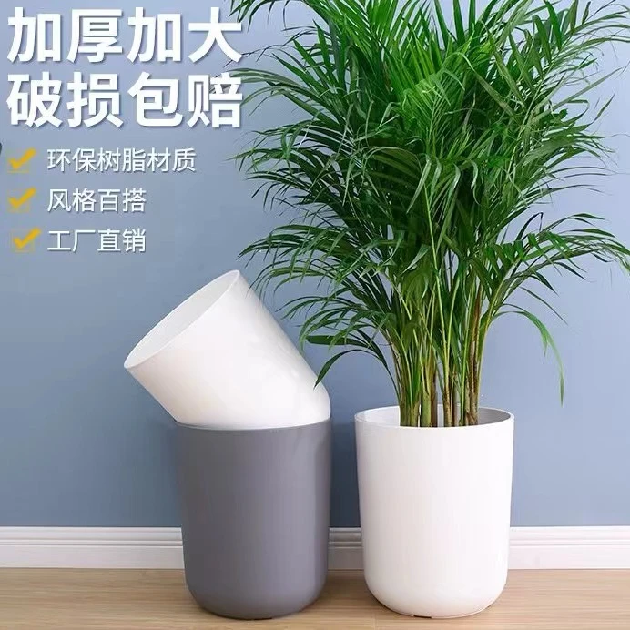 加厚圆口直筒大花盆高颜值轻奢简约客厅办公室天堂鸟龟背竹北欧风