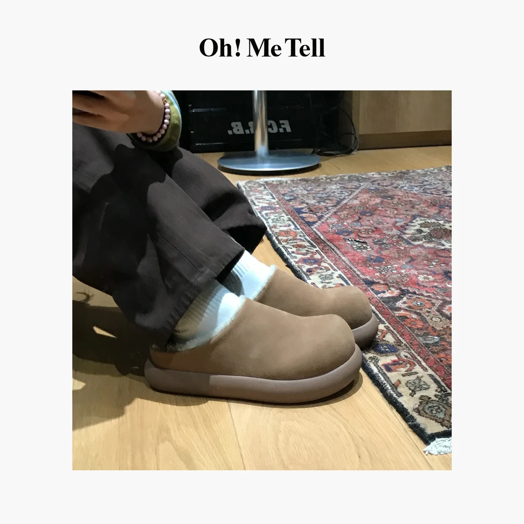 Oh！Me Tell【厚底小土豆】羊皮毛一体加绒保暖包头一脚蹬毛毛半拖鞋