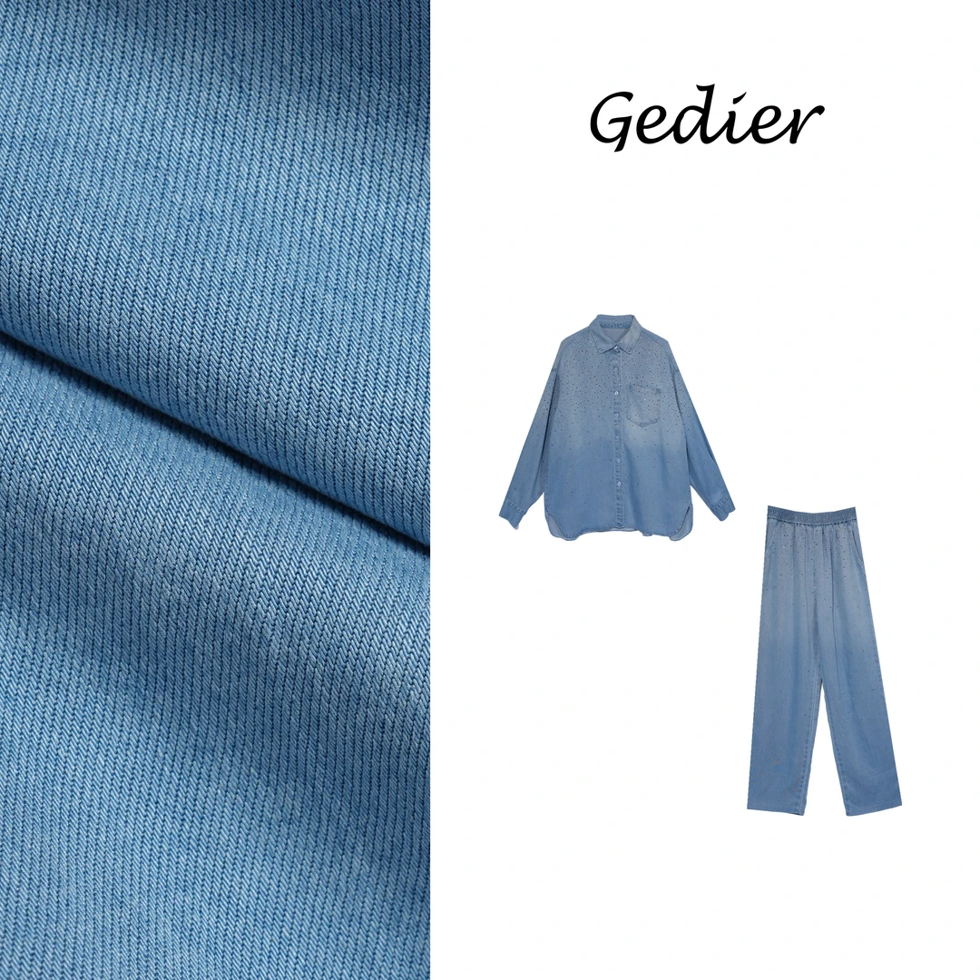 【歌蒂尔Gedier】2025年春季欧若风休闲套装烫钻上衣+长裤DG510223Y