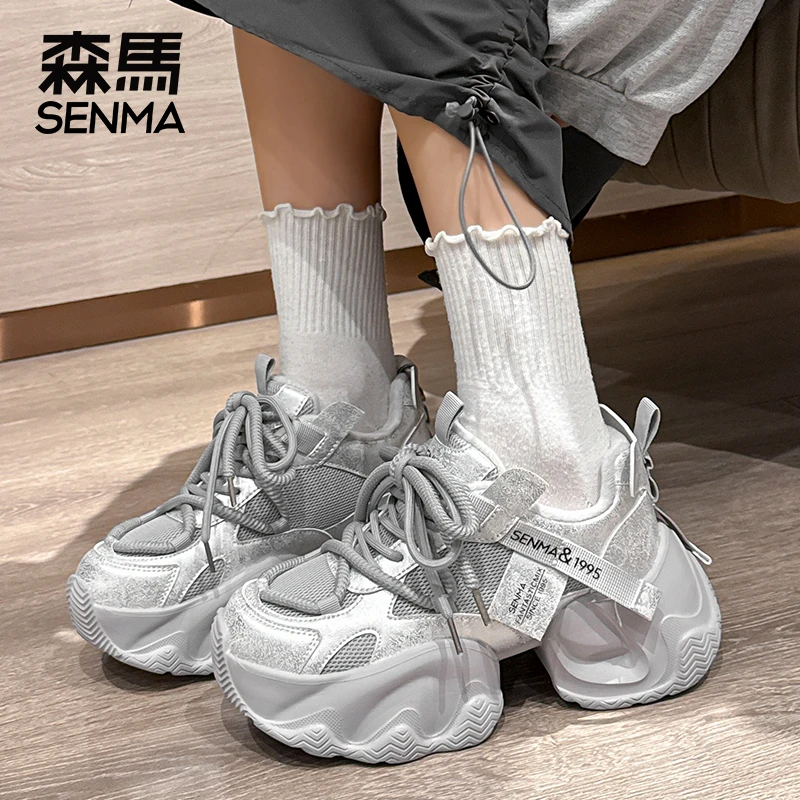 SENMA/森马女鞋厚底老爹鞋女2025爆款新款休闲鞋增高银色运动鞋