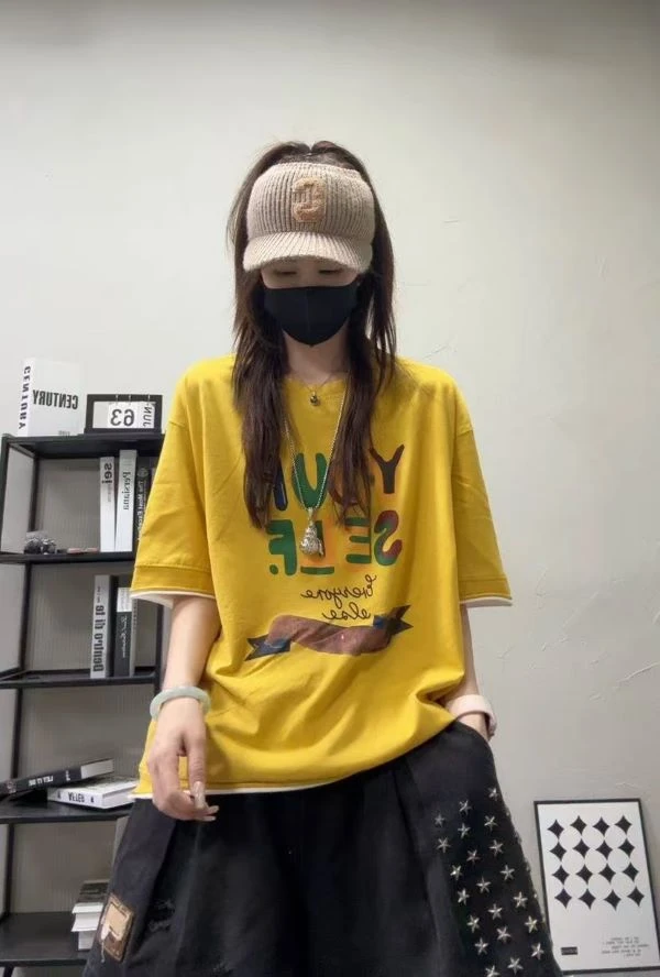 【6287英文款】夏季百搭印花时尚休闲宽松潮流重工半袖女