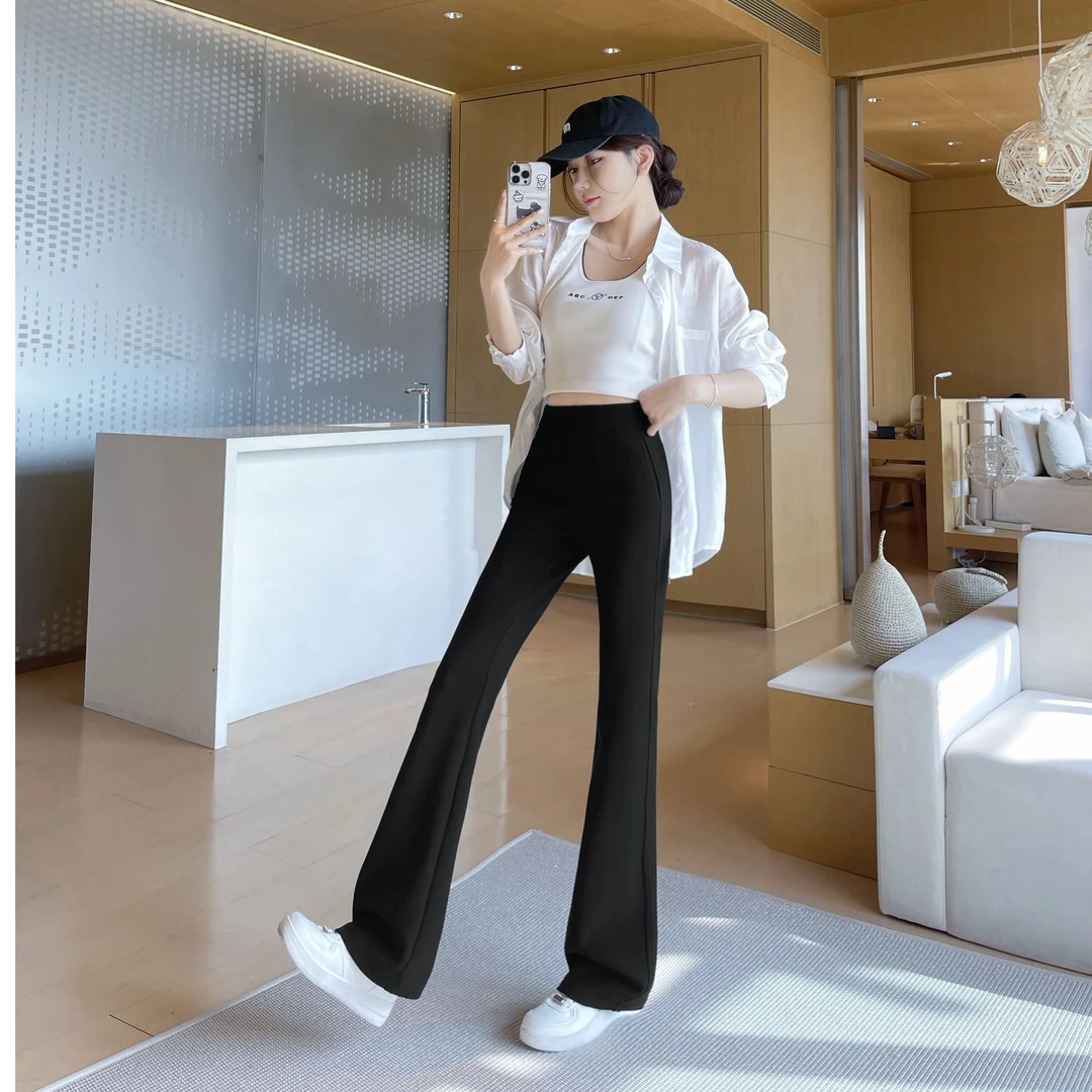 黑色微喇裤女春秋2025新款高腰显瘦垂感微喇叭拖地裤夏季休闲西裤