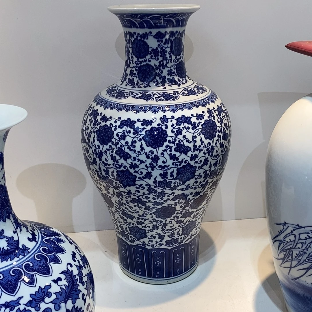 武***：摆件陶50cm青花如意纹鱼尾瓶