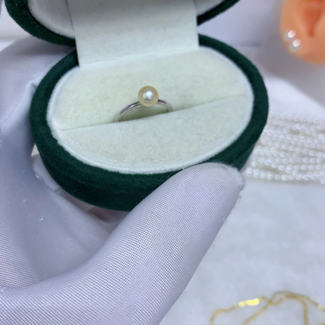 海水珍珠银S925镶嵌戒指5-6