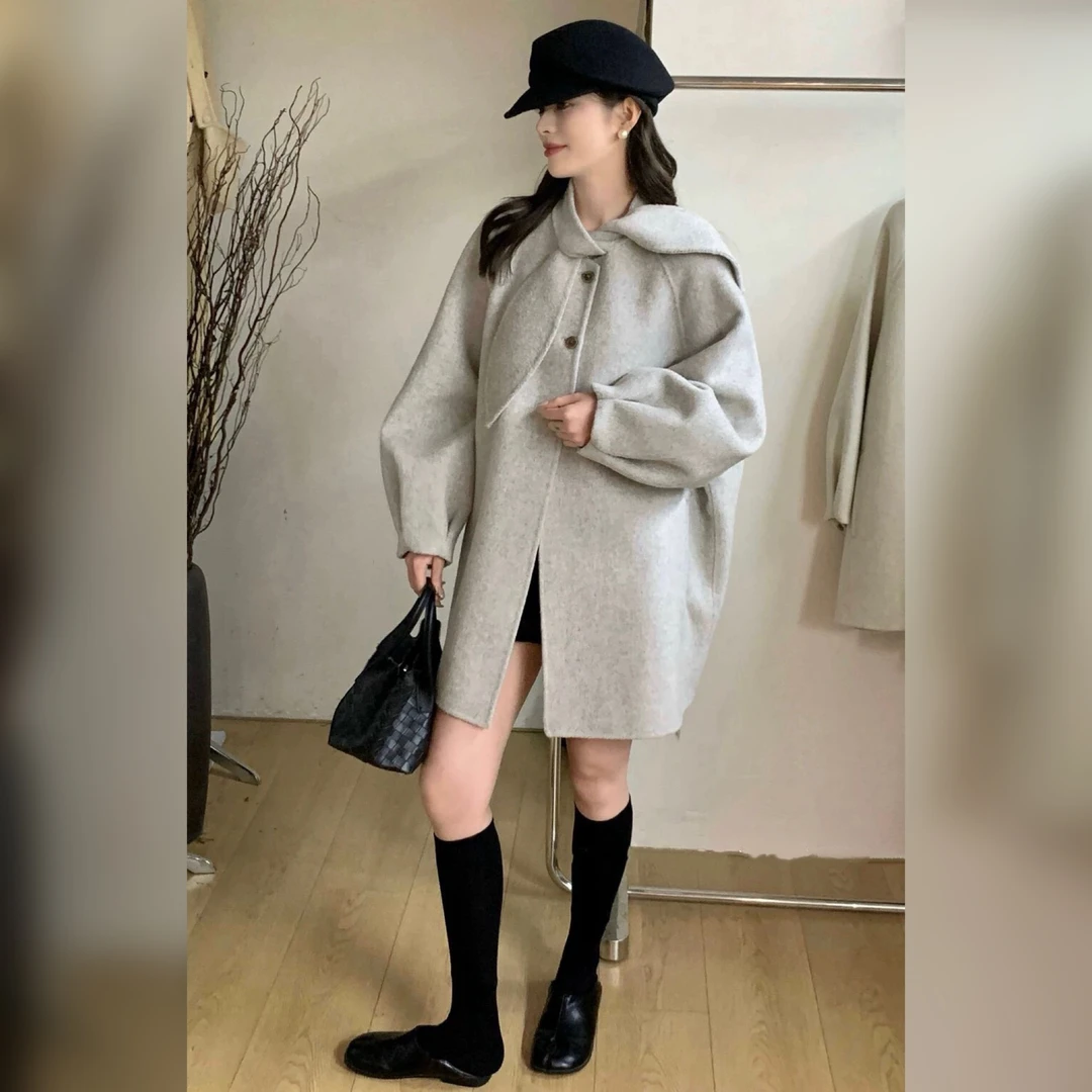 2025十三行秋冬新款减龄打结兔耳设计感羊毛大衣外套92969