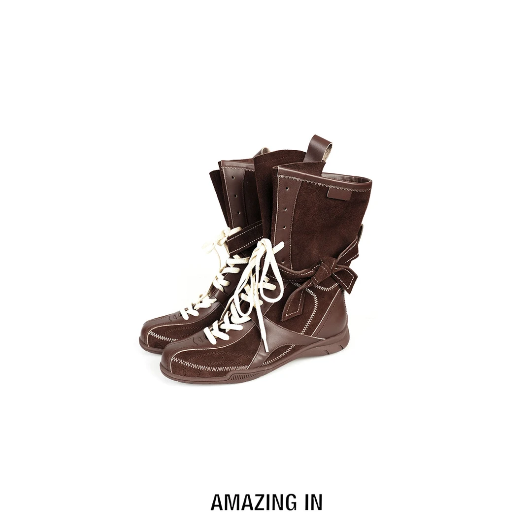 AMAZING IN | 擦色小牛皮 | 绑带猎靴马丁靴A250805-AI58CBO63261