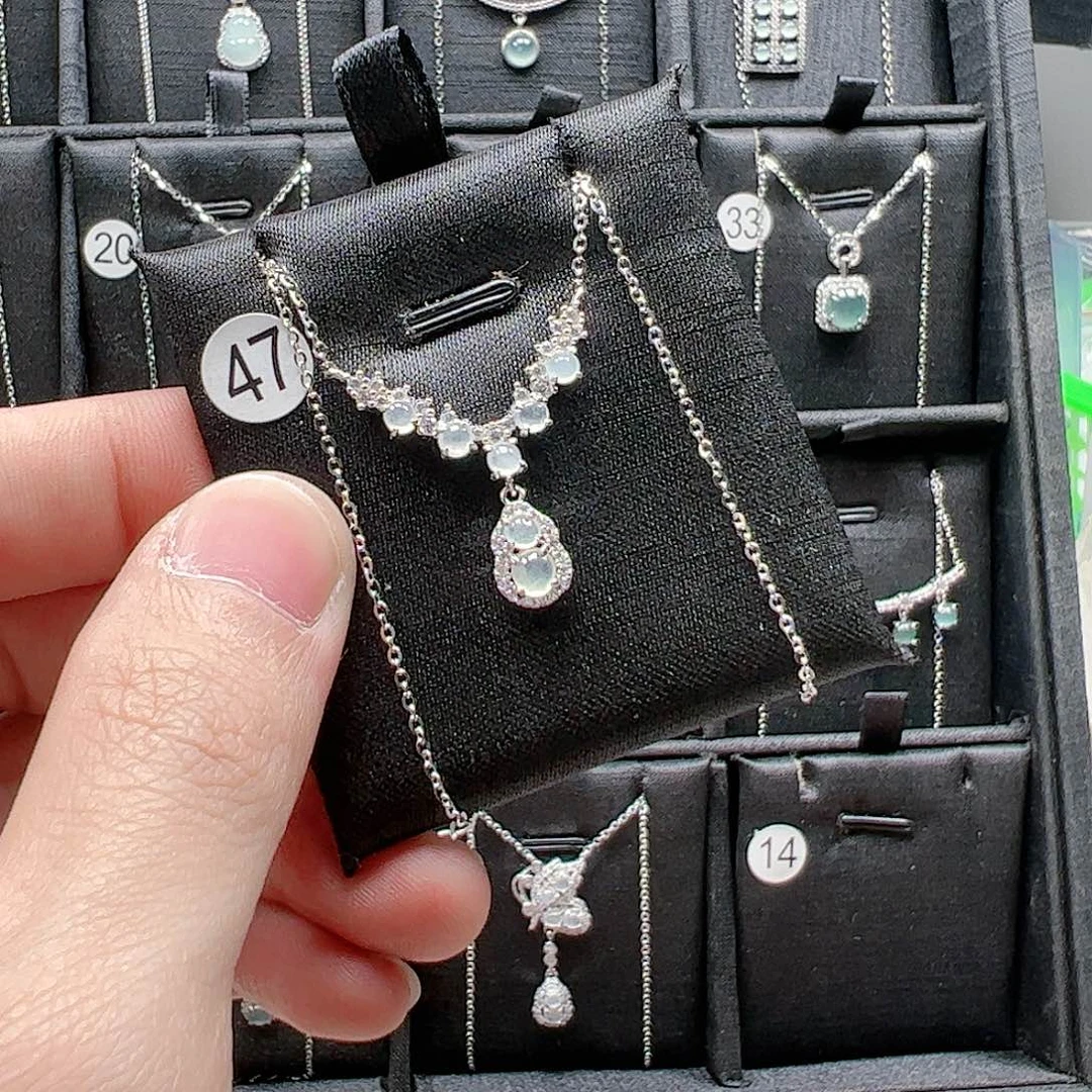 翡翠手链银S925镶嵌拾*天然翡翠