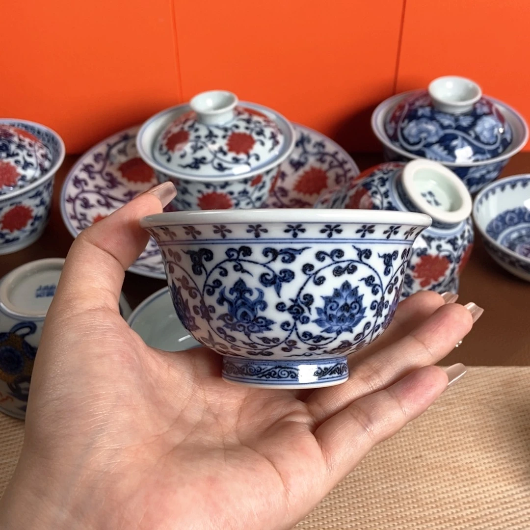 宣乐沐谷青花缠枝莲压手杯