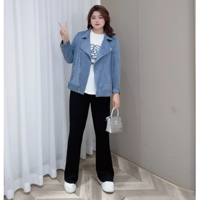 PWD32732【现货仅外套】2025春季高级感甜酷机车风大码外套【衣长70】