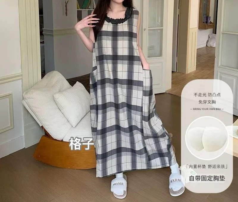 LAK-云朵棉带胸垫甜美减龄宽松睡群A1093