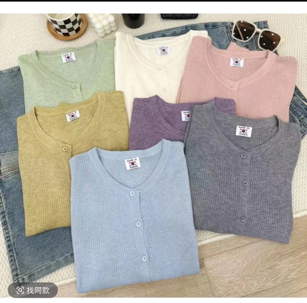 林夏 韩版薄款春夏新款软糯圆领显瘦设计感开衫女士简约百搭196