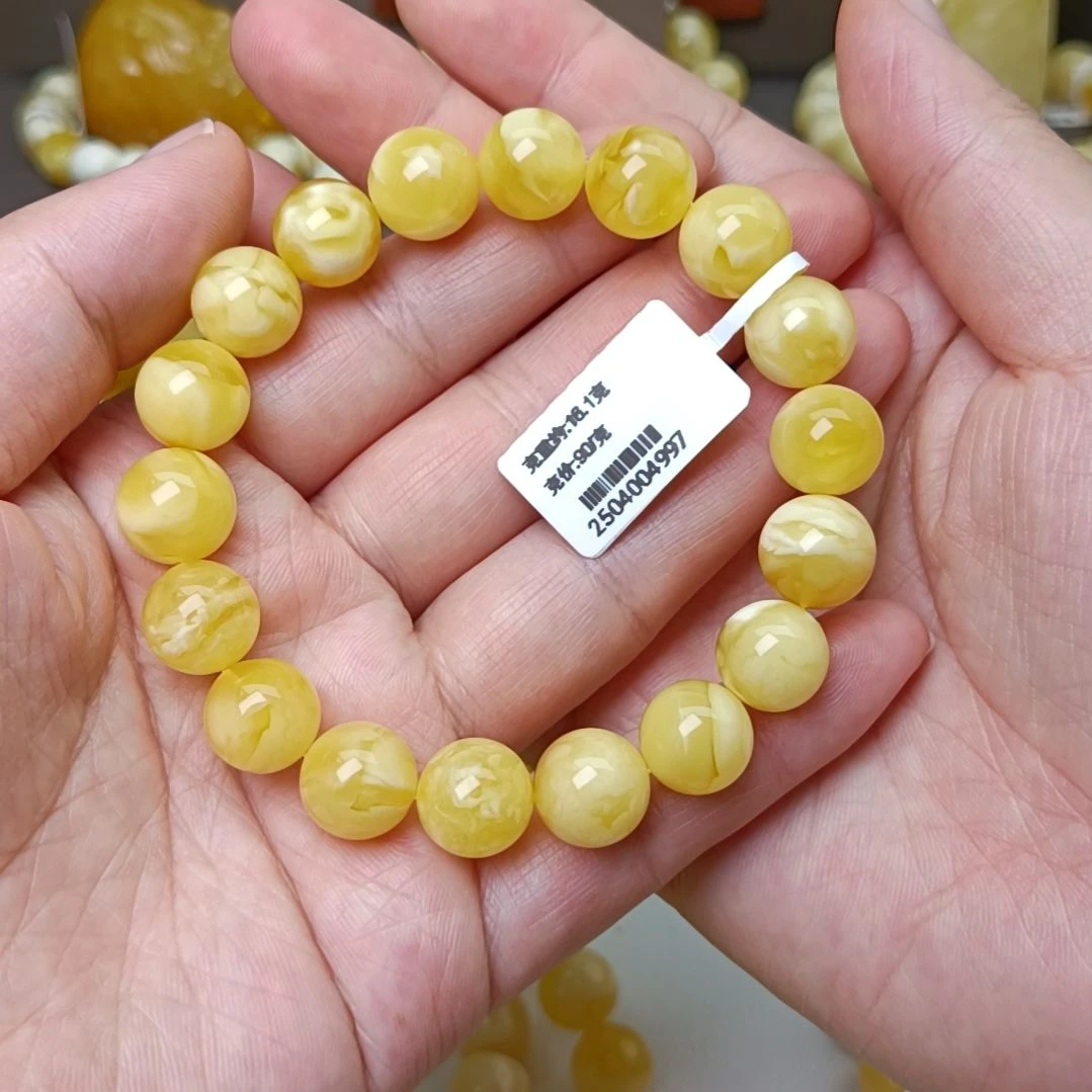 未镶嵌蜜蜡手链11大加圆珠蜜糖溶洞妖花高货手围17