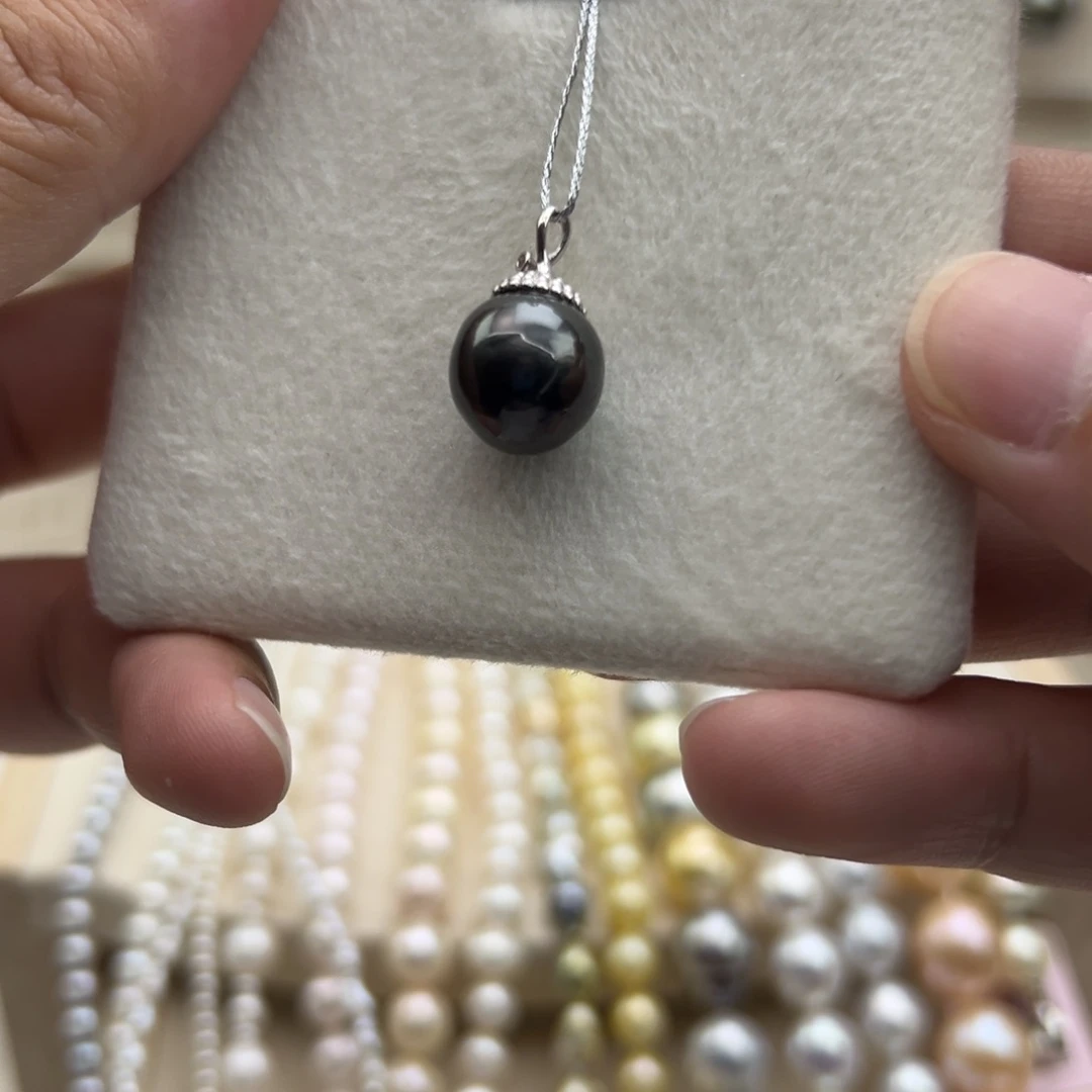 银S925镶嵌吊坠(不含链)海水珍珠11.2mm大溪地吊坠