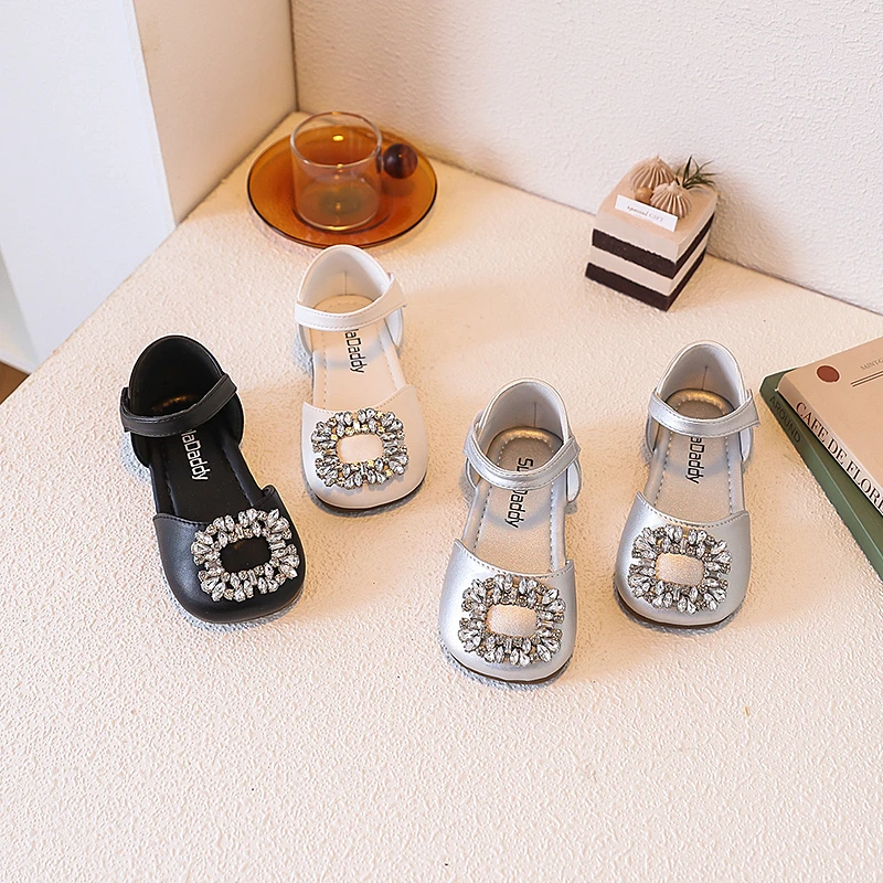 女童方扣水钻公主鞋2025春夏新款儿童软底小香风凉鞋女宝儿童凉鞋