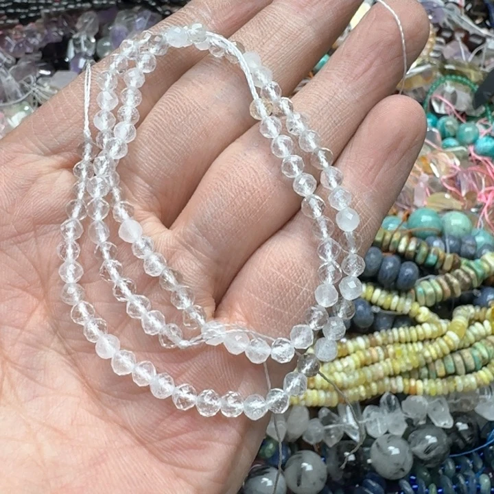 合金玛瑙/玉髓珠宝半成品一条4mm白水晶切面