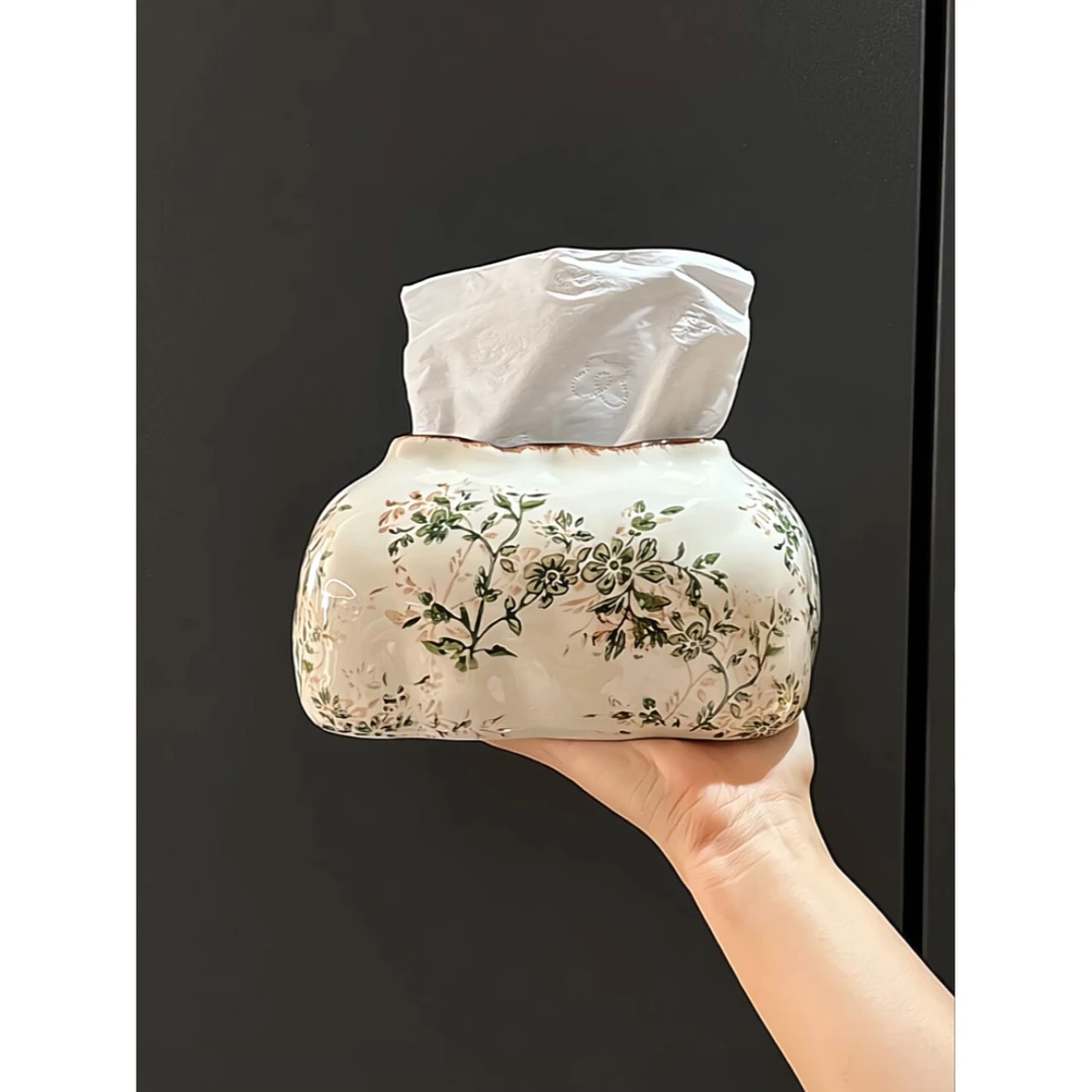 MOMO田园风清新繁花陶瓷抽纸盒纸巾盒装饰家用客厅餐巾